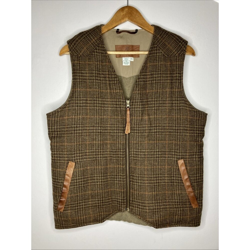 Schnees Wool Leather Vest Tweed Brown Zip Men's Medium Bozeman Montana